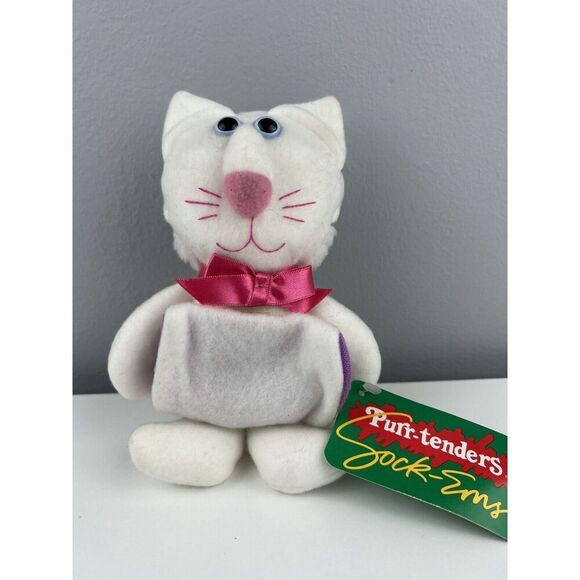 Vintage 1988 Purr-Tenders Sock-Ems Hallmark Burger King Plush Toy Cat Mouse Flip - Picture 1 of 7